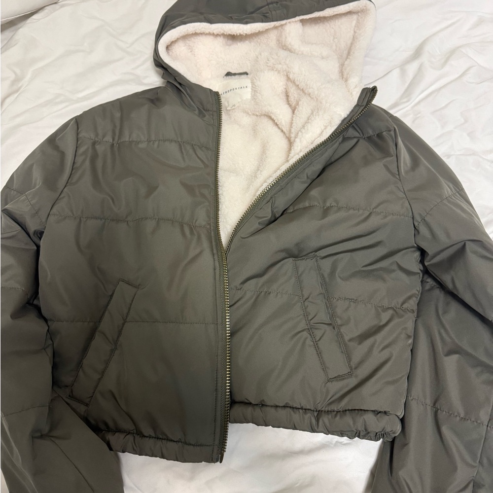 Aeropostale Khaki Hooded Puffer Jacket